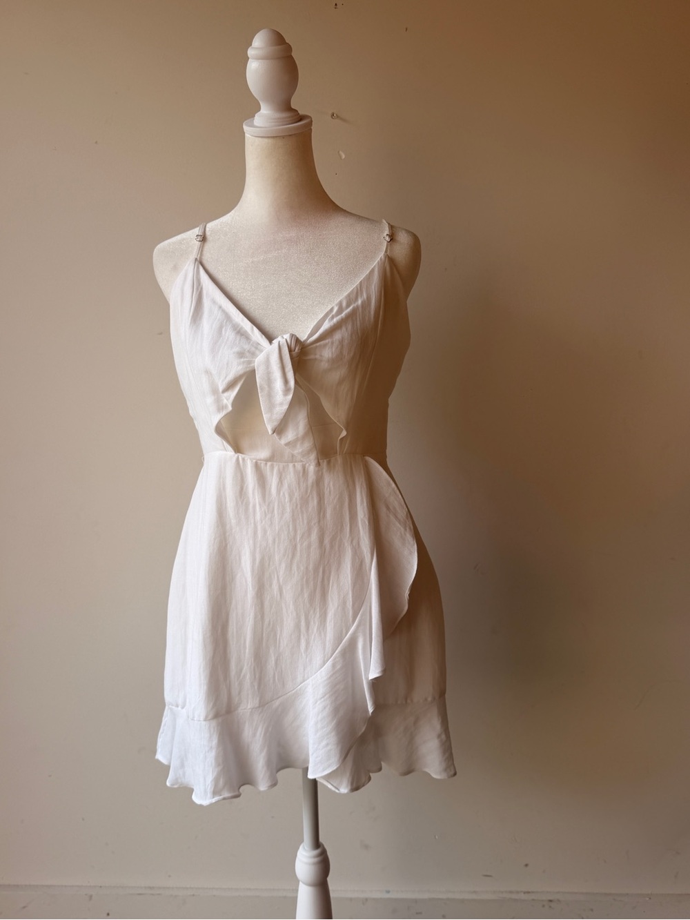 American Threads White Tie-Front Ruffle Mini Dress